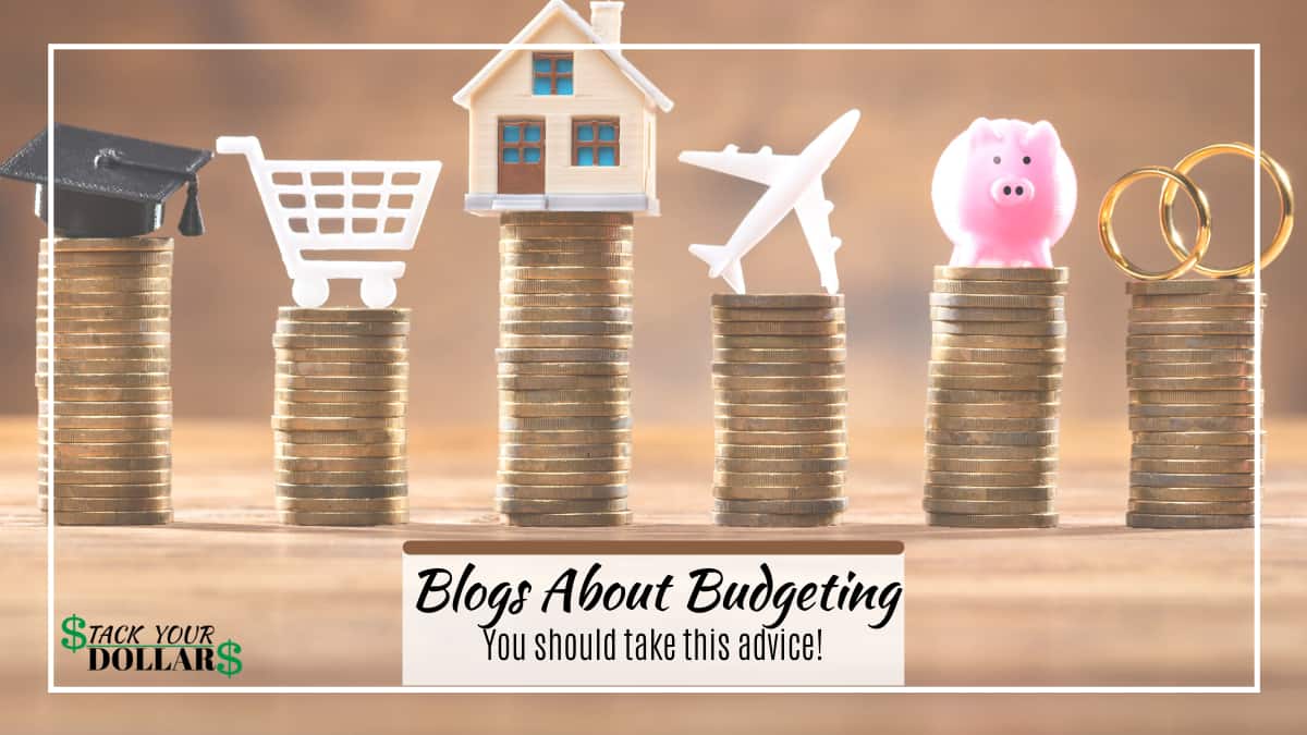 Coins with tokens on top and title overlaid: Blogs about budgeting