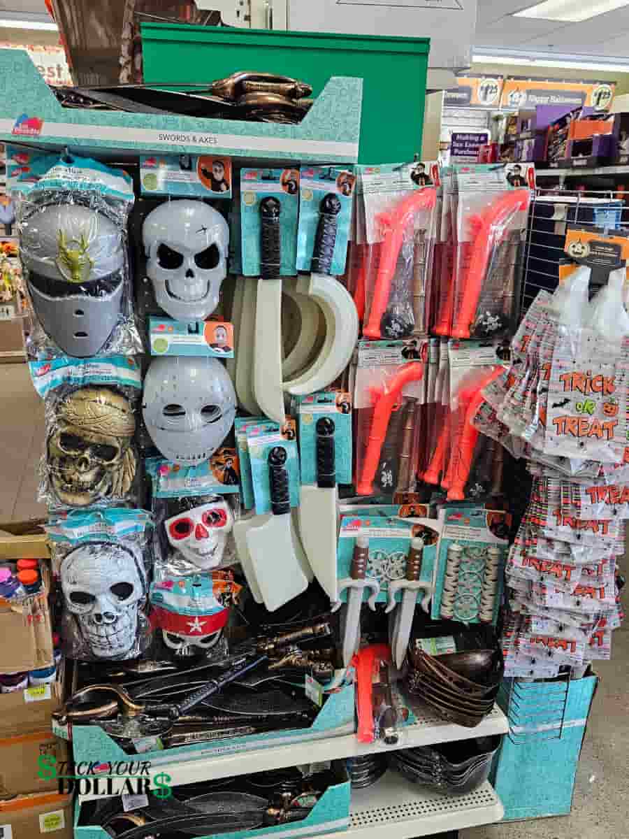 Halloween masks and costume pieces from the dollar store