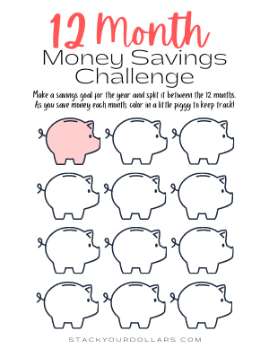 12 Month Monthly Saving Challenge