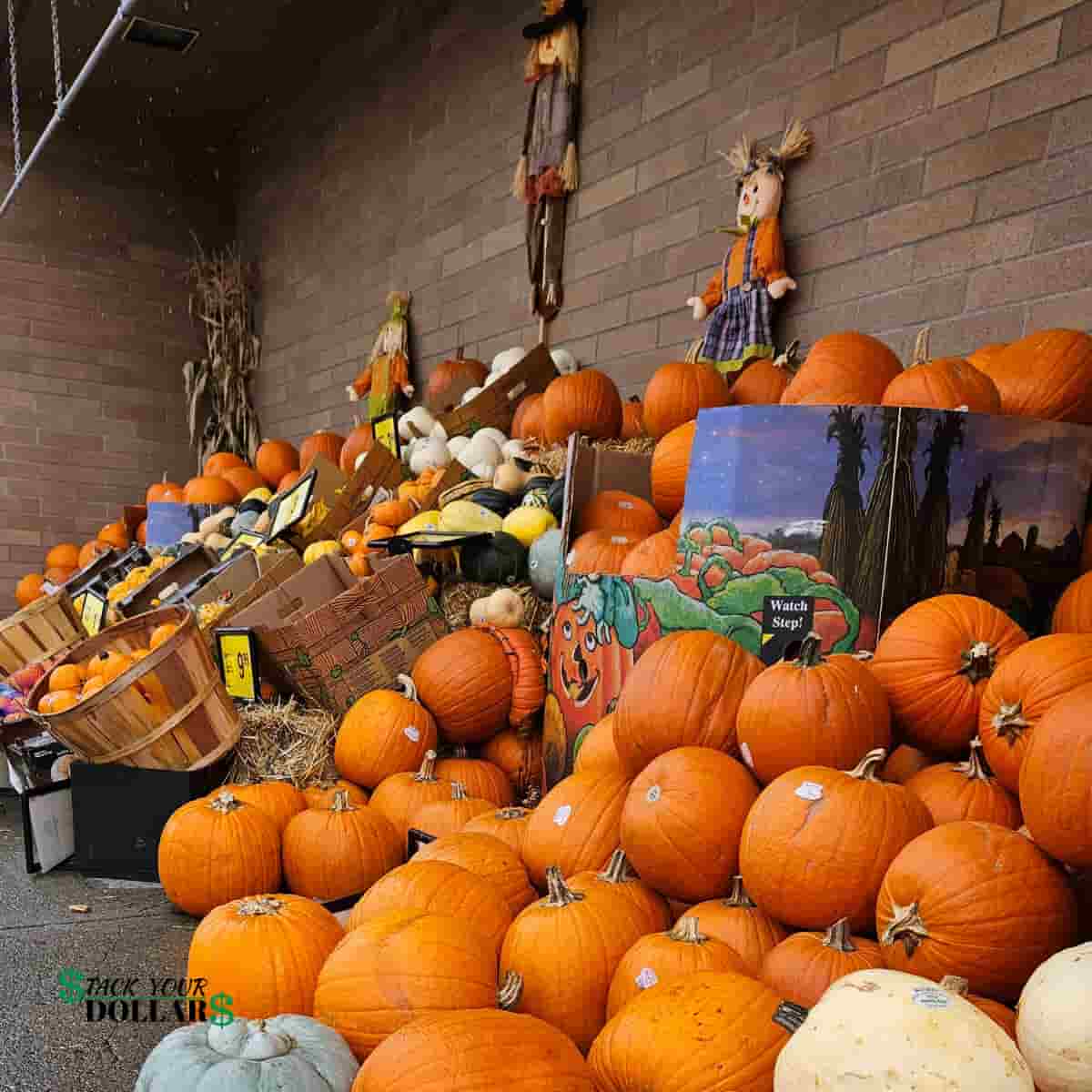 Pumpkin display stand outside a store
