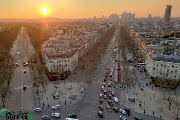 Image of Aerial view of Paris at sunset form the Arc de Triomphe